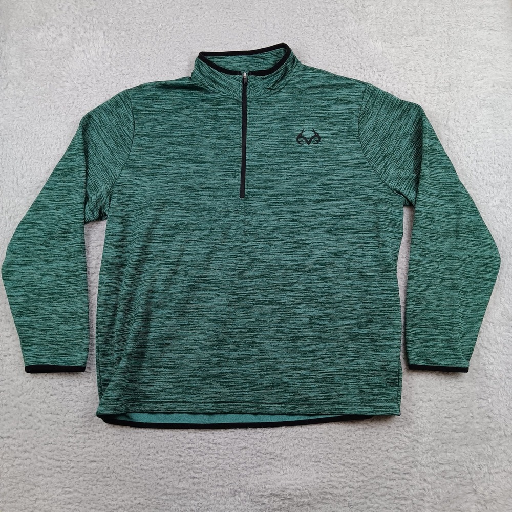 Realtree Pullover 1/4 Zip Men 2XL Green Space Dye Fleece Lined RN91497